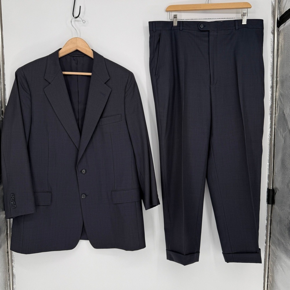 Hickey-Freeman Suit Mens 43R Canterbury Navy Blue Wool 2-Button Cuffed EUC